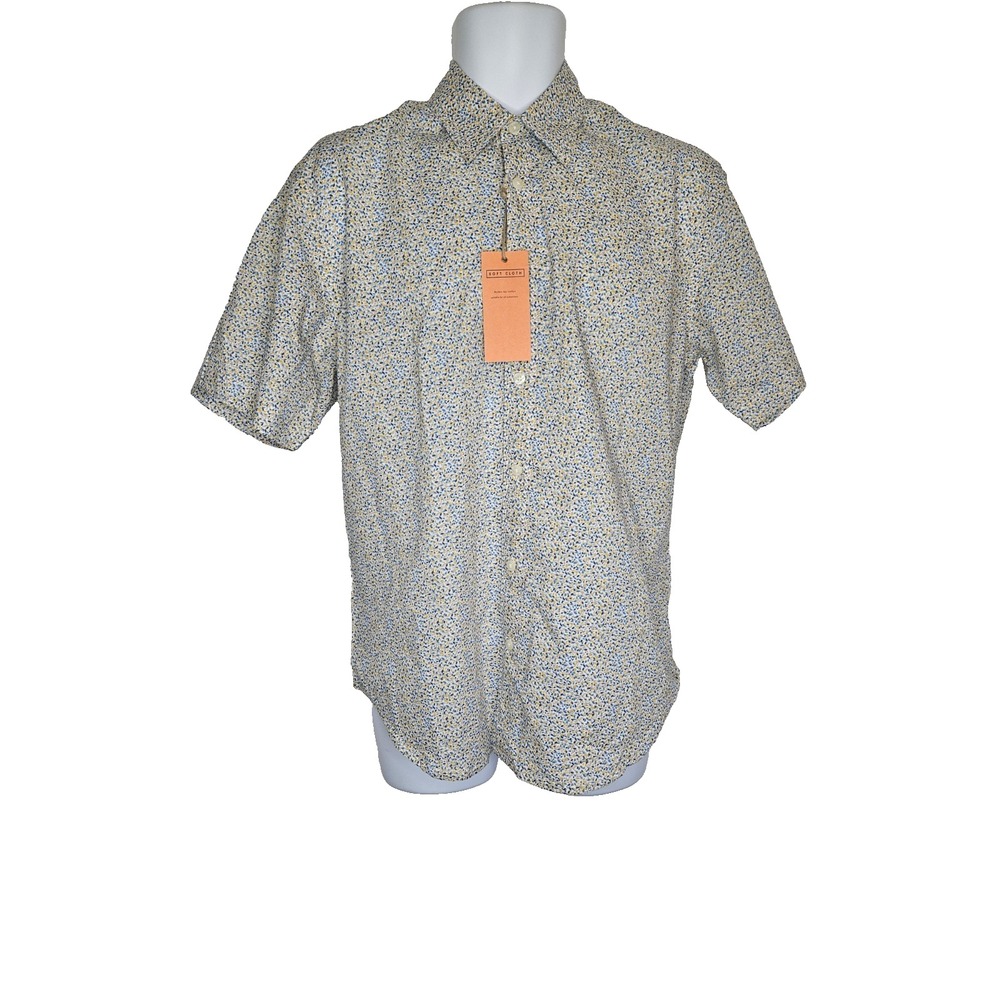 Soft Cloth Men's Shirt‎ M Blue Yellow Micro Floral Print Short Sleeve Button Up